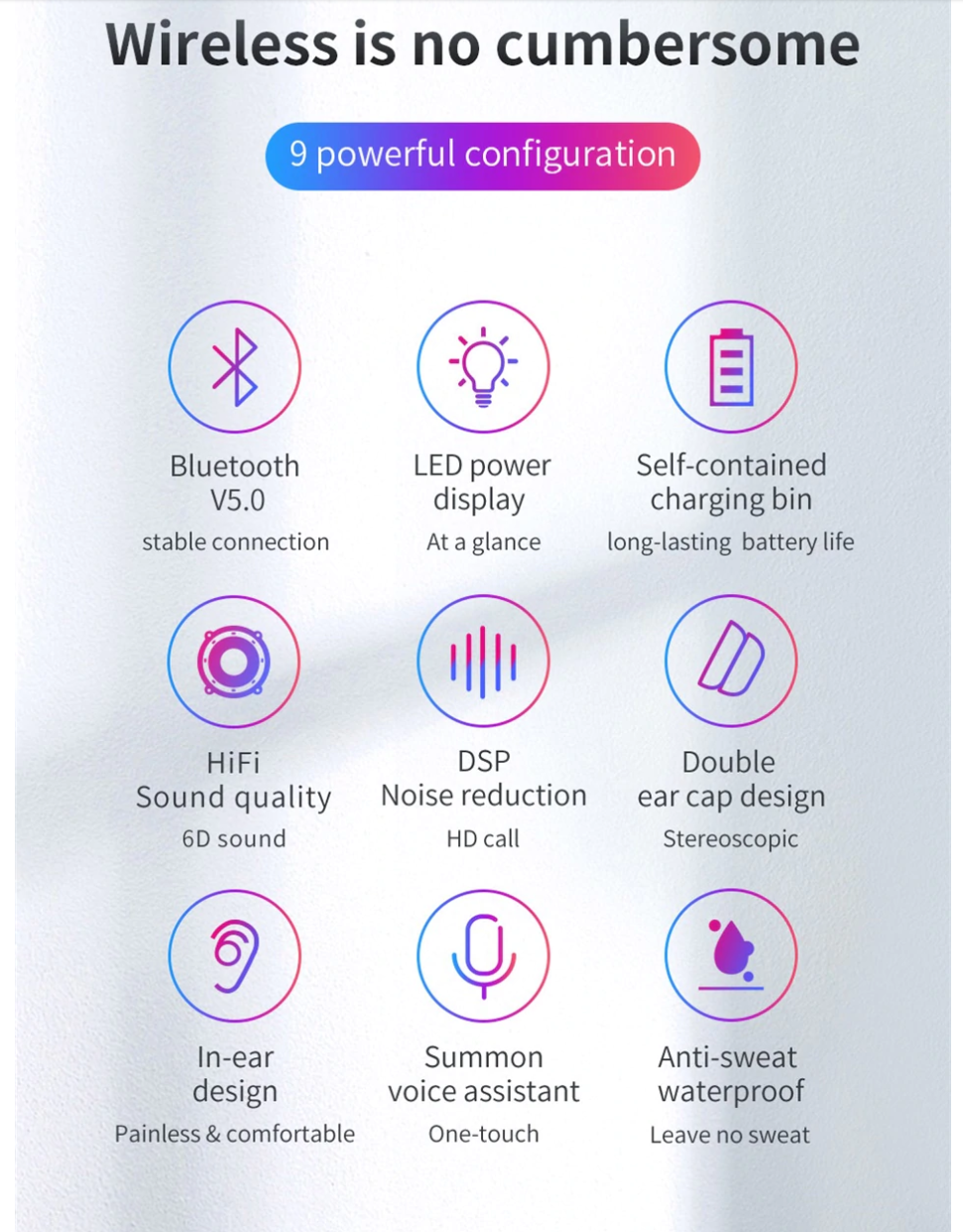 Bluetooth Earphone Wireless Headphone Bluetooth 5.0 Stereo Bass Wireless earphones With HD Microphone For Phone