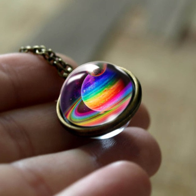 Nebula Galaxy Double Sided Pendant Necklace Universe Planet Jewelry Glass Art Picture Handmade Statement Necklace .... gift for girls