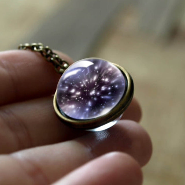 Nebula Galaxy Double Sided Pendant Necklace Universe Planet Jewelry Glass Art Picture Handmade Statement Necklace .... gift for girls