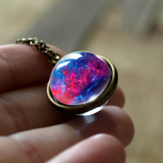 Nebula Galaxy Double Sided Pendant Necklace Universe Planet Jewelry Glass Art Picture Handmade Statement Necklace .... gift for girls