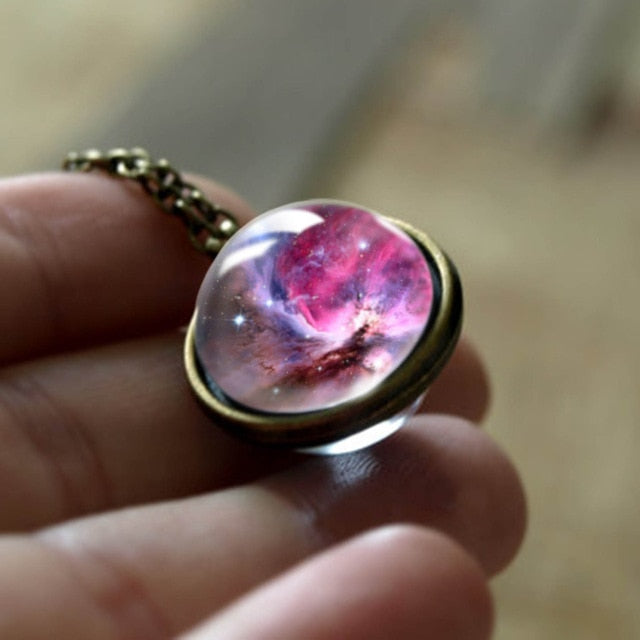 Nebula Galaxy Double Sided Pendant Necklace Universe Planet Jewelry Glass Art Picture Handmade Statement Necklace .... gift for girls