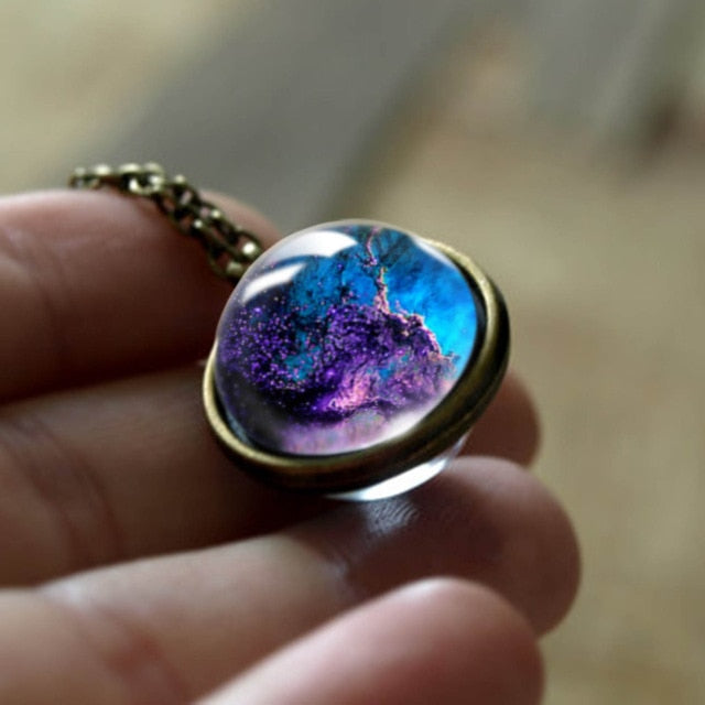 Nebula Galaxy Double Sided Pendant Necklace Universe Planet Jewelry Glass Art Picture Handmade Statement Necklace .... gift for girls