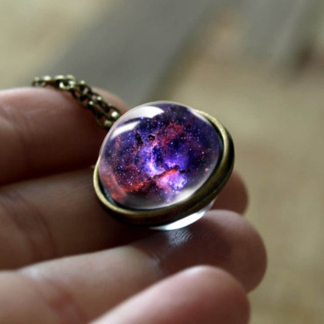 Nebula Galaxy Double Sided Pendant Necklace Universe Planet Jewelry Glass Art Picture Handmade Statement Necklace .... gift for girls
