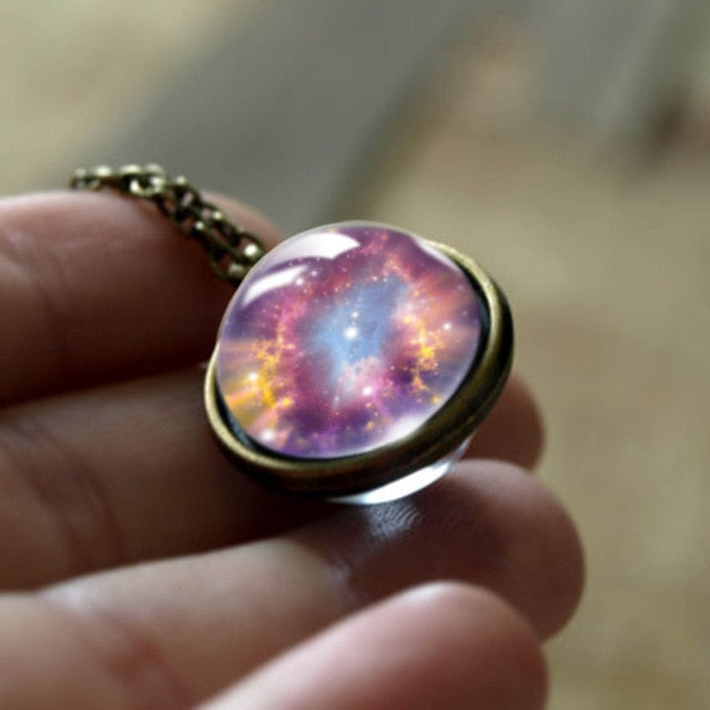 Nebula Galaxy Double Sided Pendant Necklace Universe Planet Jewelry Glass Art Picture Handmade Statement Necklace .... gift for girls