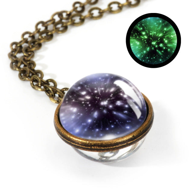 Nebula Galaxy Double Sided Pendant Necklace Universe Planet Jewelry Glass Art Picture Handmade Statement Necklace .... gift for girls