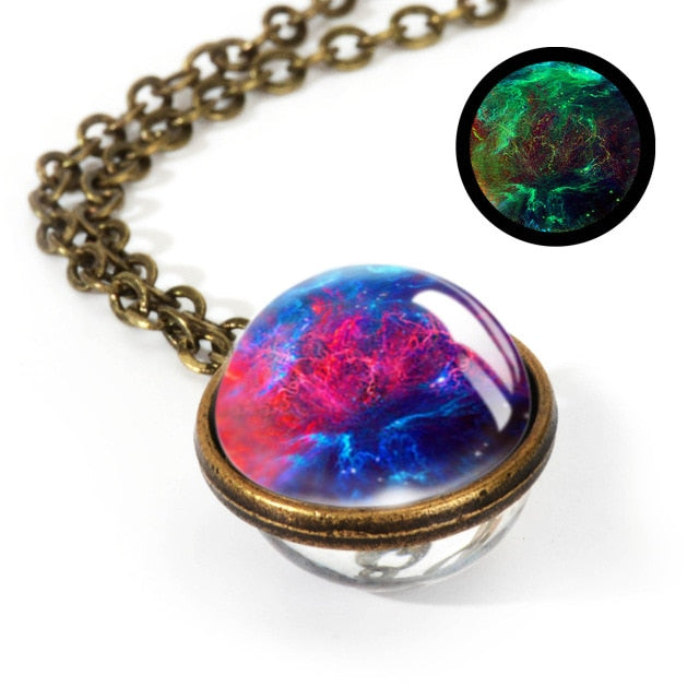 Nebula Galaxy Double Sided Pendant Necklace Universe Planet Jewelry Glass Art Picture Handmade Statement Necklace .... gift for girls