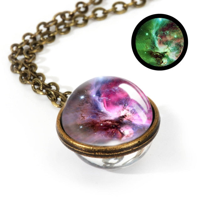 Nebula Galaxy Double Sided Pendant Necklace Universe Planet Jewelry Glass Art Picture Handmade Statement Necklace .... gift for girls