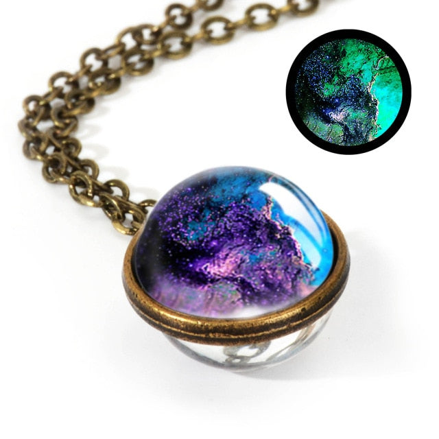 Nebula Galaxy Double Sided Pendant Necklace Universe Planet Jewelry Glass Art Picture Handmade Statement Necklace .... gift for girls