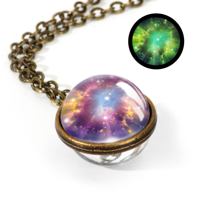 Nebula Galaxy Double Sided Pendant Necklace Universe Planet Jewelry Glass Art Picture Handmade Statement Necklace .... gift for girls