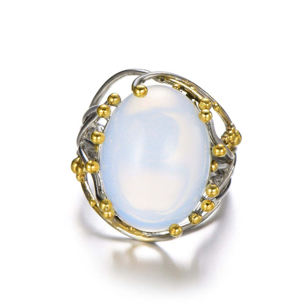 High Quality Women's Vintage Moonstone Rings for Retro Engagement Jewelry Gifts Beauty Ladies Gold Plating Rings Christmas Gifts