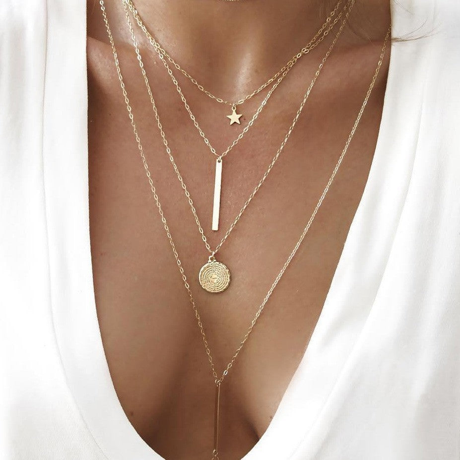 Multilayer Necklaces & Pendants Vintage Moon Choker Necklace for Women Gold Collier Femme Party Jewelry ....  gift for girls