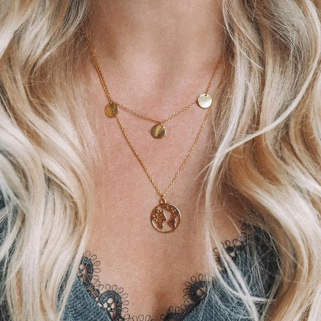Multilayer Necklaces & Pendants Vintage Moon Choker Necklace for Women Gold Collier Femme Party Jewelry ....  gift for girls