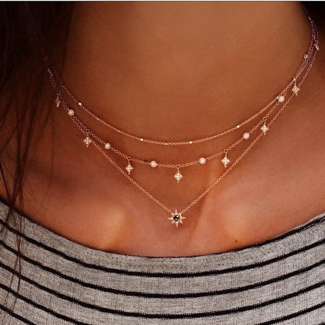 Multilayer Necklaces & Pendants Vintage Moon Choker Necklace for Women Gold Collier Femme Party Jewelry ....  gift for girls
