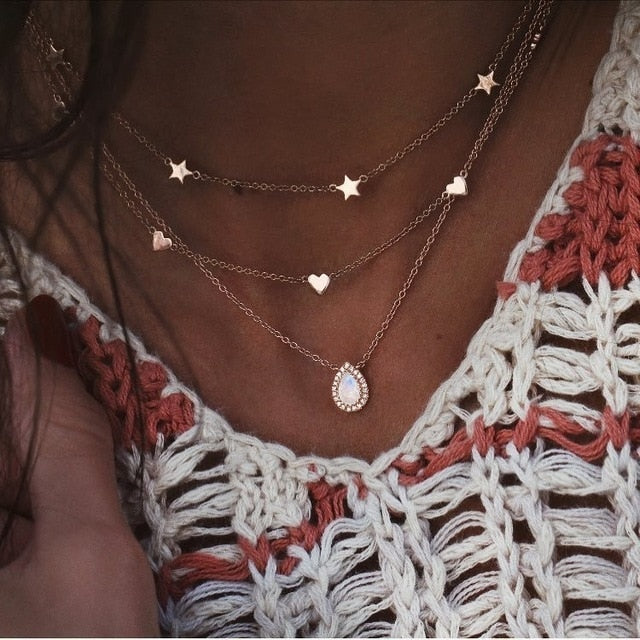 Multilayer Necklaces & Pendants Vintage Moon Choker Necklace for Women Gold Collier Femme Party Jewelry ....  gift for girls