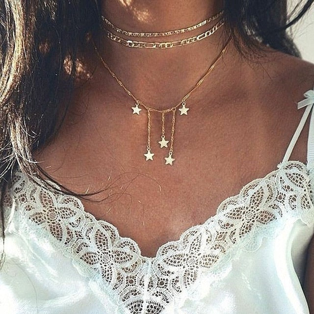 Multilayer Necklaces & Pendants Vintage Moon Choker Necklace for Women Gold Collier Femme Party Jewelry ....  gift for girls