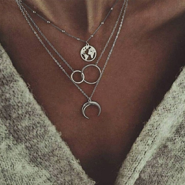 Multilayer Necklaces & Pendants Vintage Moon Choker Necklace for Women Gold Collier Femme Party Jewelry ....  gift for girls
