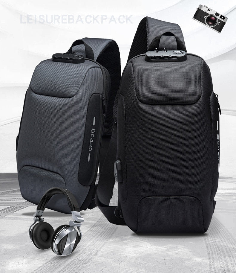 Sling Waterproof Reflective Men Chest Bags Anti Theft lock USB Charging Interface Male Shoulder Messenger Bag