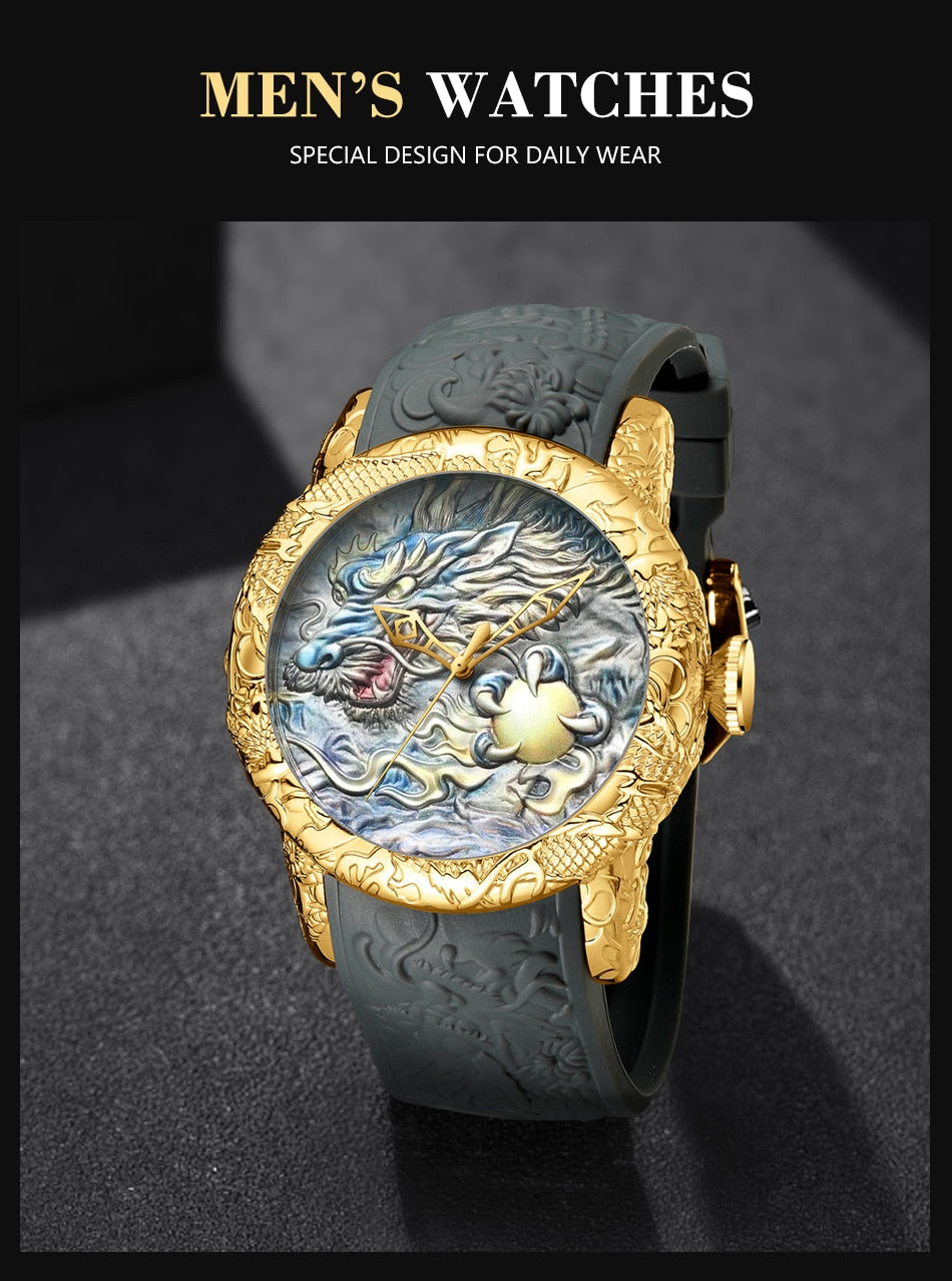 Carved Dragon Sculpture Watch for Men 3D Quartz Be unique among everyone with this masterpiece 2021