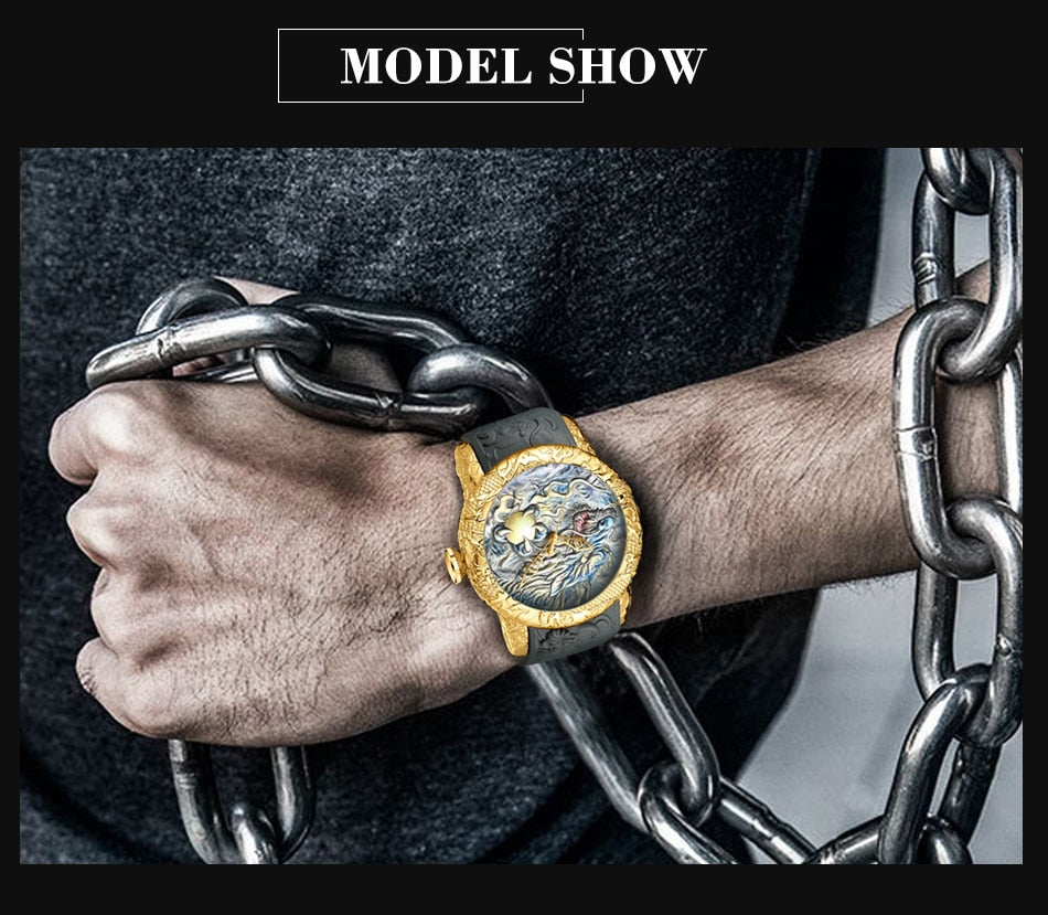 Carved Dragon Sculpture Watch for Men 3D Quartz Be unique among everyone with this masterpiece 2021