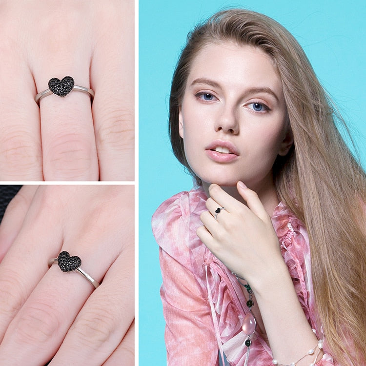Black Heart Ring from Natural Spinel and Silver 925
