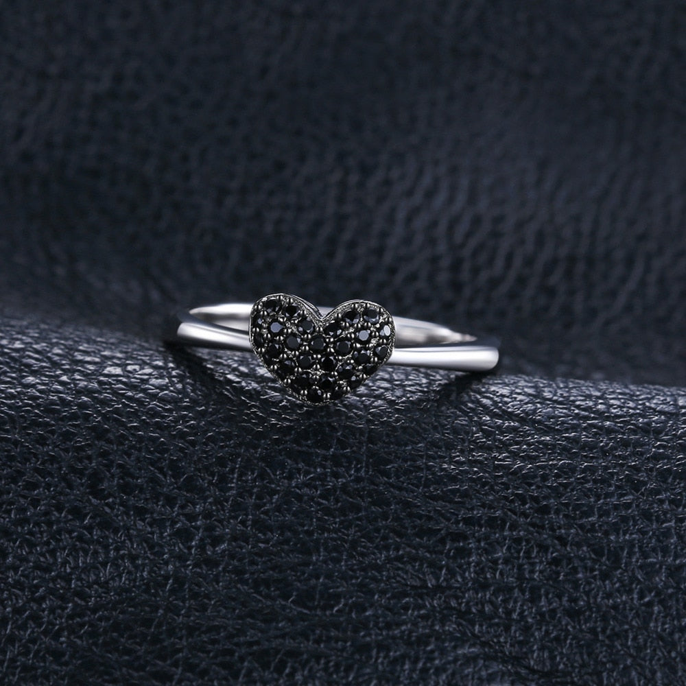 Black Heart Ring from Natural Spinel and Silver 925