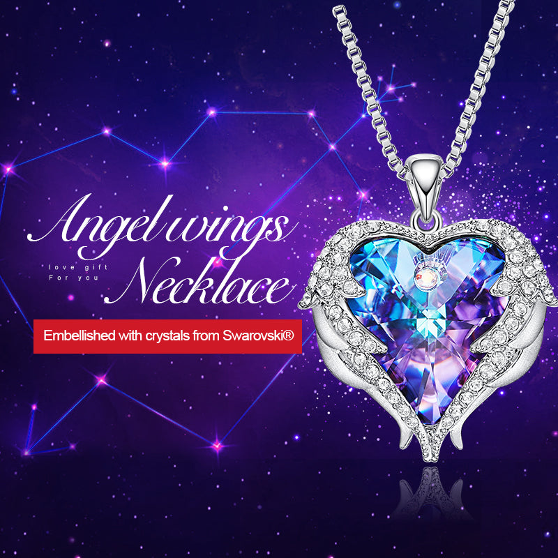 CDE Fashion Angel Wings Heart Shape Pendant Necklace with Amethyst Crystal for Women Fine Jewelry Valentine's Day Gifts...  gift for girls