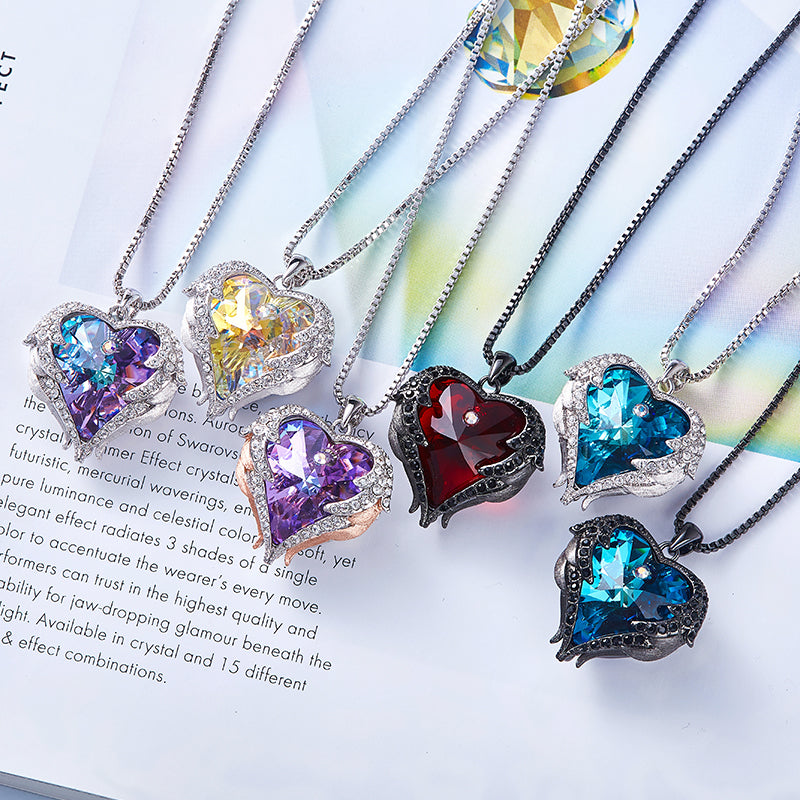CDE Fashion Angel Wings Heart Shape Pendant Necklace with Amethyst Crystal for Women Fine Jewelry Valentine's Day Gifts...  gift for girls