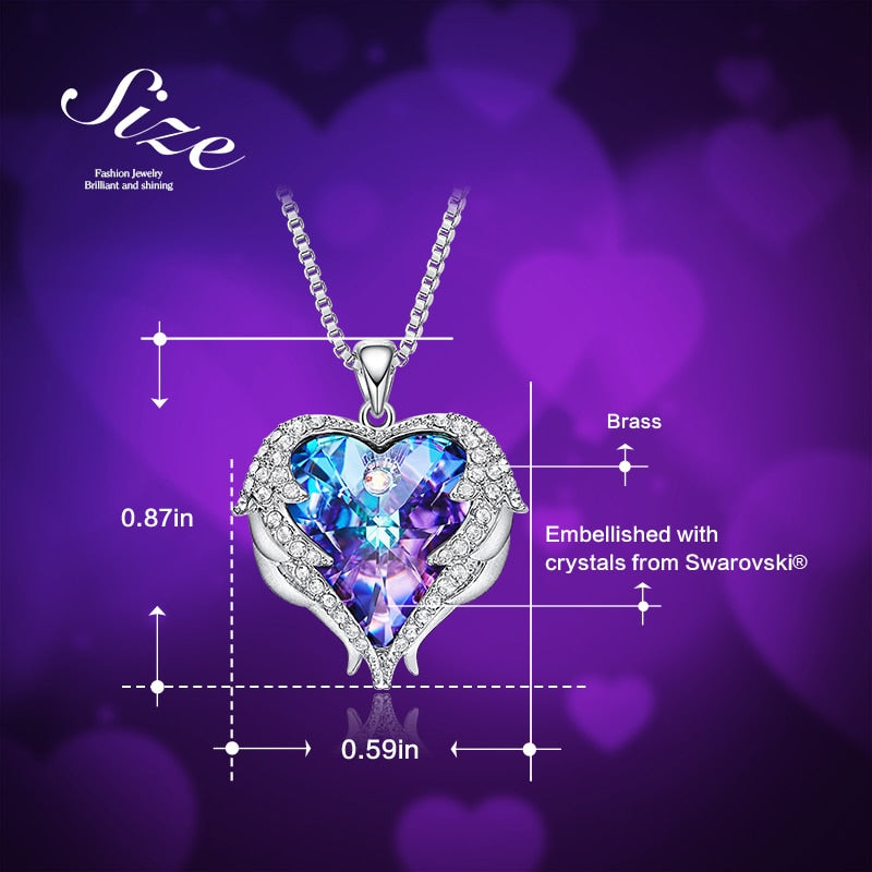 CDE Fashion Angel Wings Heart Shape Pendant Necklace with Amethyst Crystal for Women Fine Jewelry Valentine's Day Gifts...  gift for girls