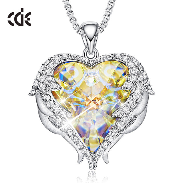 CDE Fashion Angel Wings Heart Shape Pendant Necklace with Amethyst Crystal for Women Fine Jewelry Valentine's Day Gifts...  gift for girls