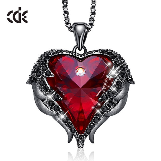 CDE Fashion Angel Wings Heart Shape Pendant Necklace with Amethyst Crystal for Women Fine Jewelry Valentine's Day Gifts...  gift for girls