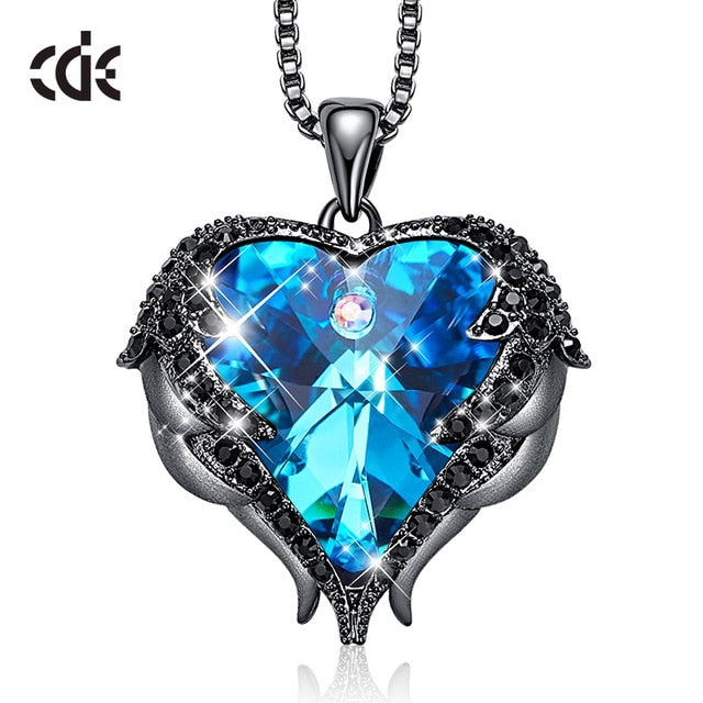 CDE Fashion Angel Wings Heart Shape Pendant Necklace with Amethyst Crystal for Women Fine Jewelry Valentine's Day Gifts...  gift for girls