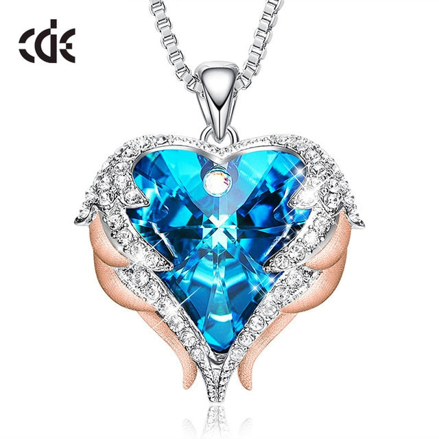 CDE Fashion Angel Wings Heart Shape Pendant Necklace with Amethyst Crystal for Women Fine Jewelry Valentine's Day Gifts...  gift for girls