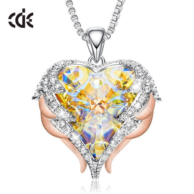 CDE Fashion Angel Wings Heart Shape Pendant Necklace with Amethyst Crystal for Women Fine Jewelry Valentine's Day Gifts...  gift for girls