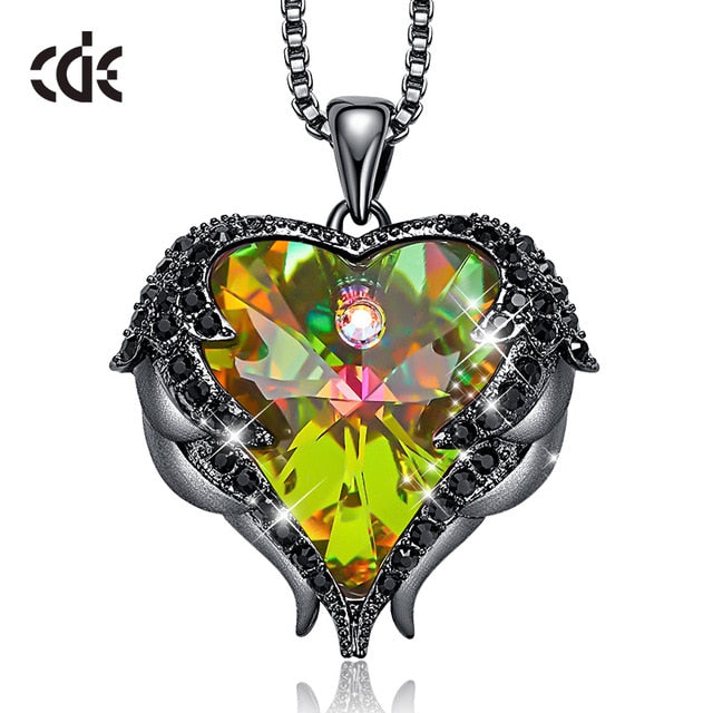 CDE Fashion Angel Wings Heart Shape Pendant Necklace with Amethyst Crystal for Women Fine Jewelry Valentine's Day Gifts...  gift for girls