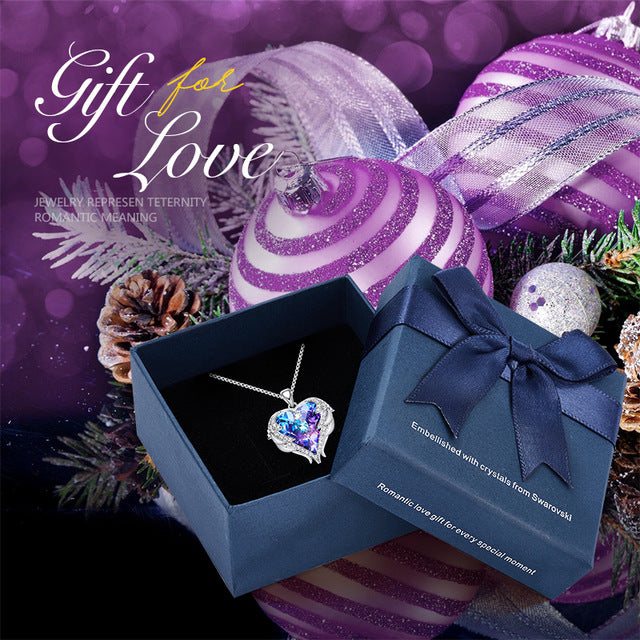 CDE Fashion Angel Wings Heart Shape Pendant Necklace with Amethyst Crystal for Women Fine Jewelry Valentine's Day Gifts...  gift for girls