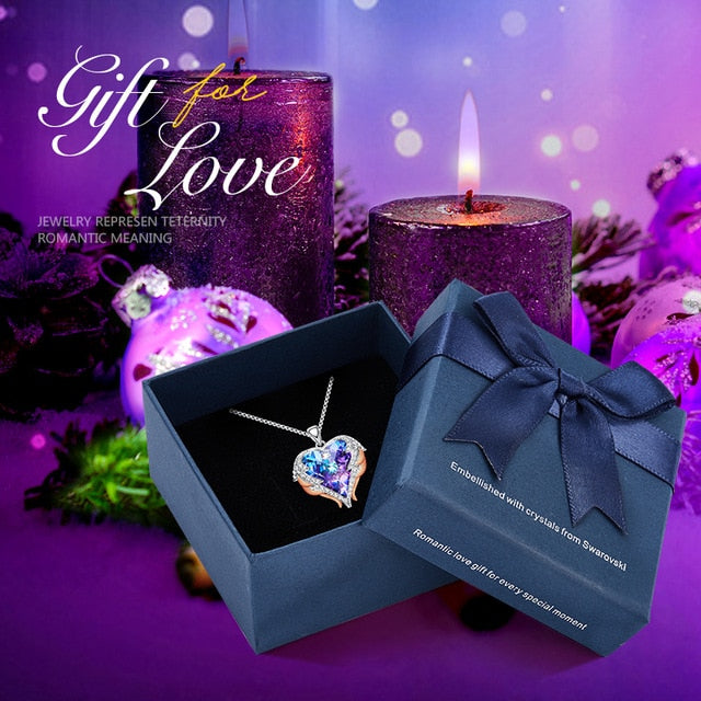 CDE Fashion Angel Wings Heart Shape Pendant Necklace with Amethyst Crystal for Women Fine Jewelry Valentine's Day Gifts...  gift for girls