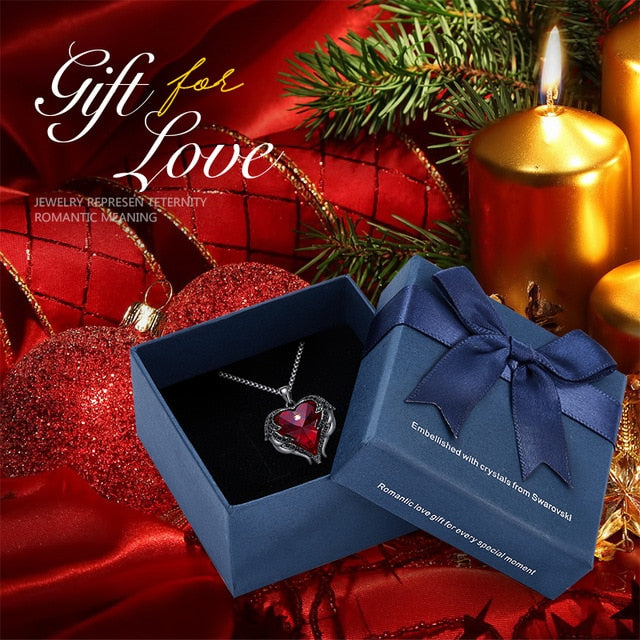 CDE Fashion Angel Wings Heart Shape Pendant Necklace with Amethyst Crystal for Women Fine Jewelry Valentine's Day Gifts...  gift for girls