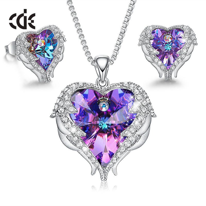 CDE Fashion Angel Wings Heart Shape Pendant Necklace with Amethyst Crystal for Women Fine Jewelry Valentine's Day Gifts...  gift for girls