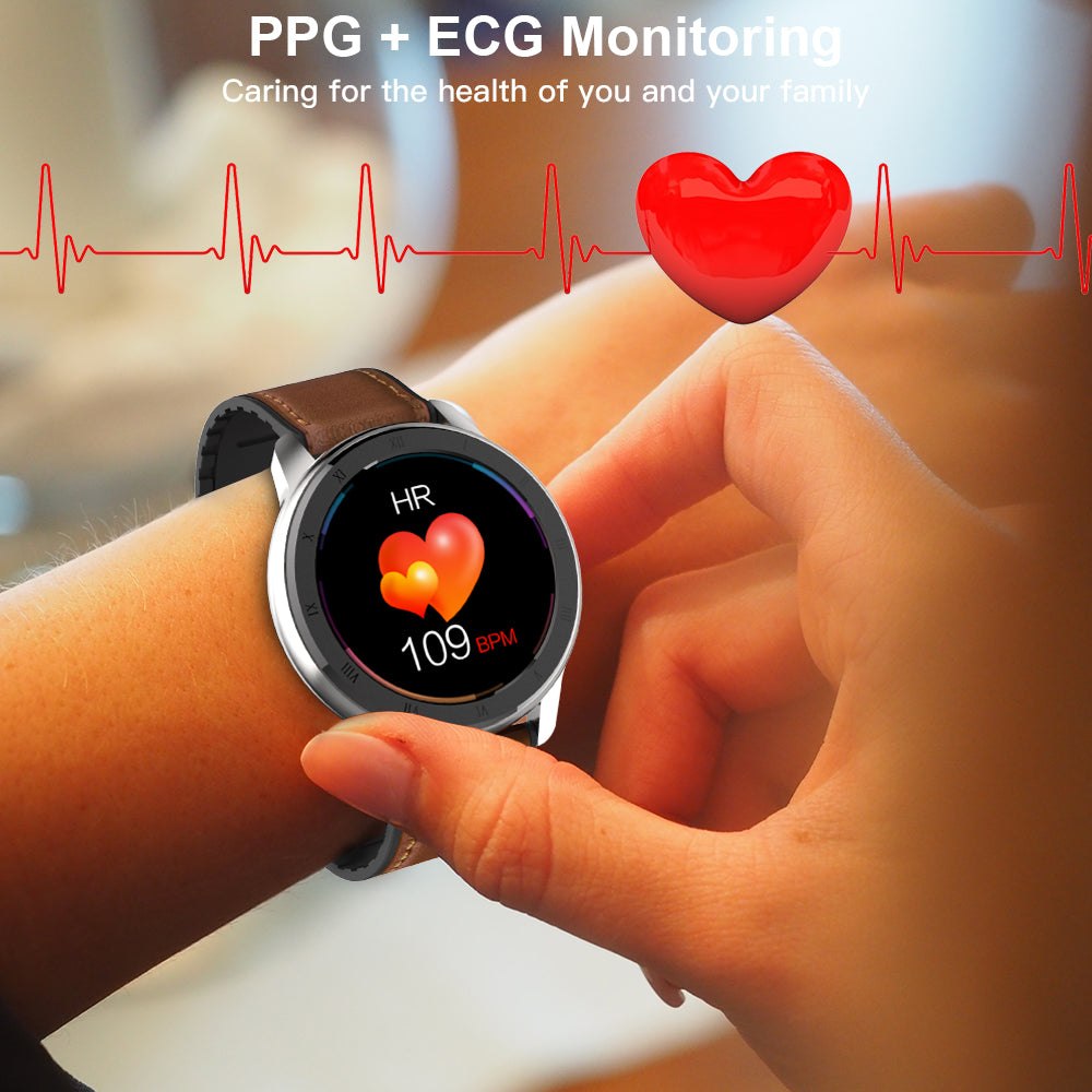 LEMFO ELF2 PPG + ECG Smart Watch 1.3 Inch Full Round Touch Screen 360*360 HD Resolution Stainless Steel Case Strap Replaceable