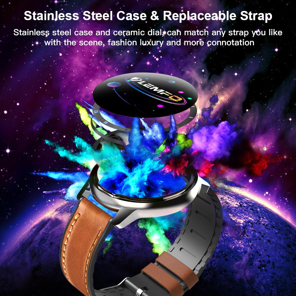 LEMFO ELF2 PPG + ECG Smart Watch 1.3 Inch Full Round Touch Screen 360*360 HD Resolution Stainless Steel Case Strap Replaceable