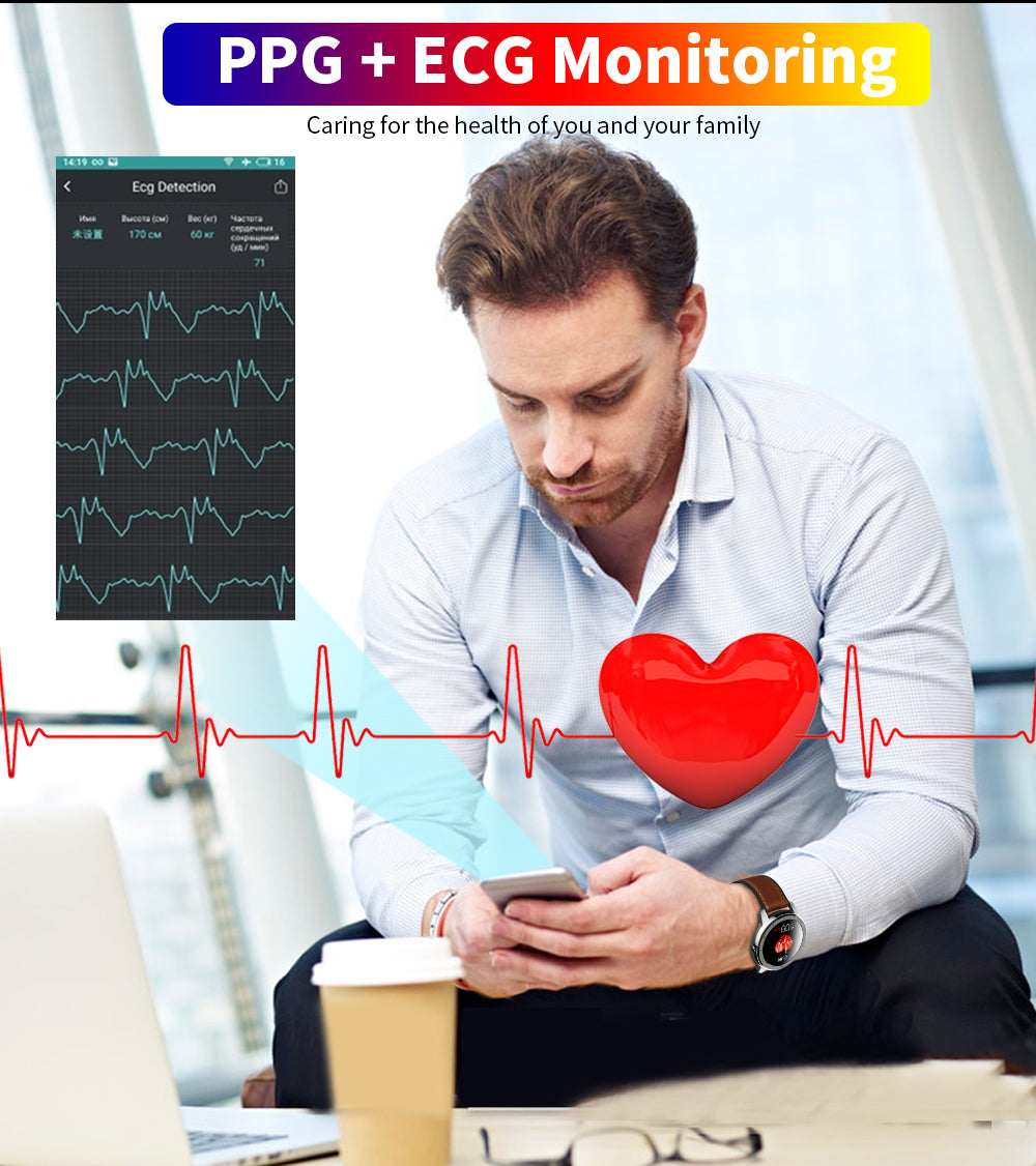 LEMFO ELF2 PPG + ECG Smart Watch 1.3 Inch Full Round Touch Screen 360*360 HD Resolution Stainless Steel Case Strap Replaceable