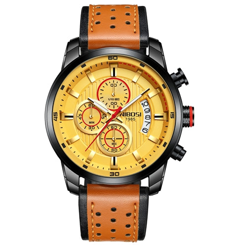 NIBOSI Top Brand Luxury Chronograph Quartz Watch Men Sports Watches Military Army Leather Wrist Watch Clock Relogio Masculino