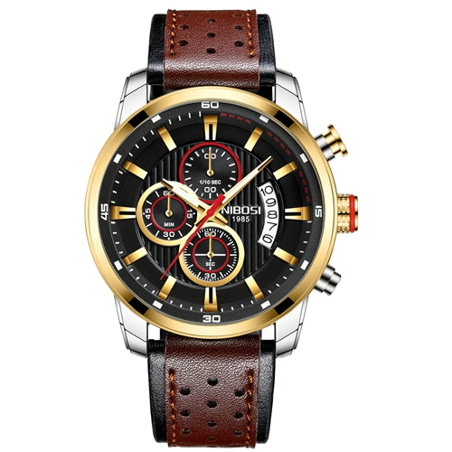 NIBOSI Top Brand Luxury Chronograph Quartz Watch Men Sports Watches Military Army Leather Wrist Watch Clock Relogio Masculino
