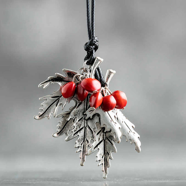 Long Necklaces For Women And Men With Handmade Red Beans Retro Leaf Gift Leather Pendant Necklace Jewelry ....  gift for girls