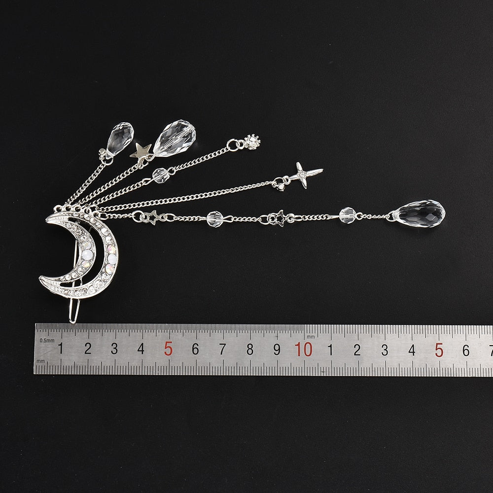 Fashion Elegant Women Lady Moon Rhinestone Crystal Tassel Long Chain Beads Dangle Hairpin Hair Clip Hair Jewelry ...  gift for girls