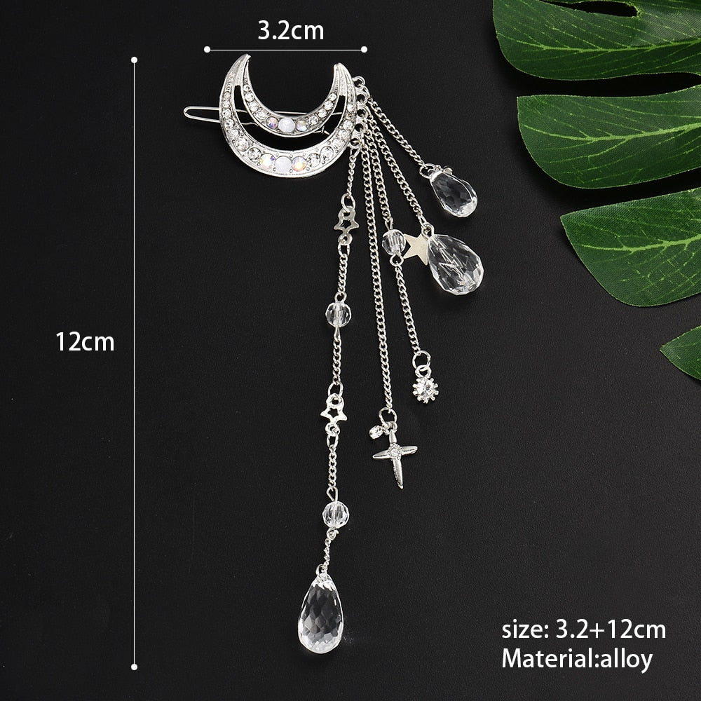 Fashion Elegant Women Lady Moon Rhinestone Crystal Tassel Long Chain Beads Dangle Hairpin Hair Clip Hair Jewelry ...  gift for girls