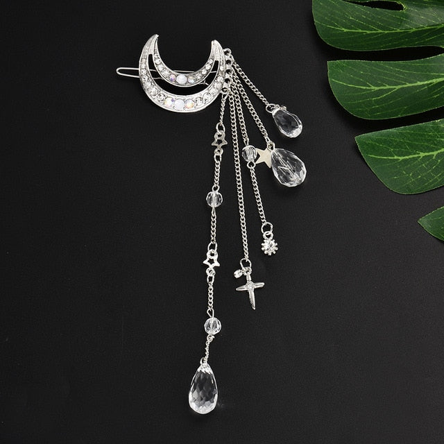 Fashion Elegant Women Lady Moon Rhinestone Crystal Tassel Long Chain Beads Dangle Hairpin Hair Clip Hair Jewelry ...  gift for girls