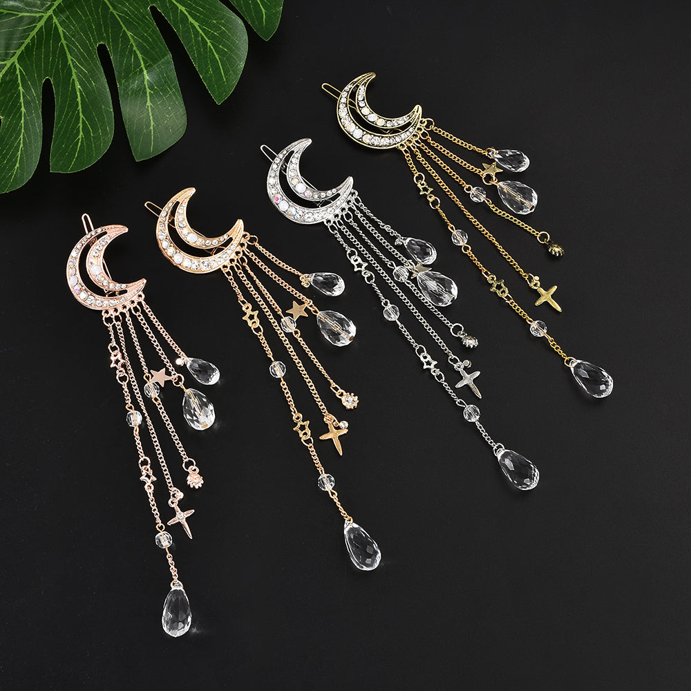 Fashion Elegant Women Lady Moon Rhinestone Crystal Tassel Long Chain Beads Dangle Hairpin Hair Clip Hair Jewelry ...  gift for girls