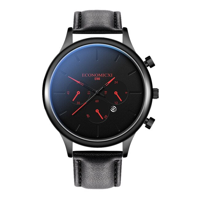 New Blue Casual Leather Man Watch Blue Pointer Belt Quartz Fashion Mens Watch Male WriststWatch Date Clock Relogio Masculino