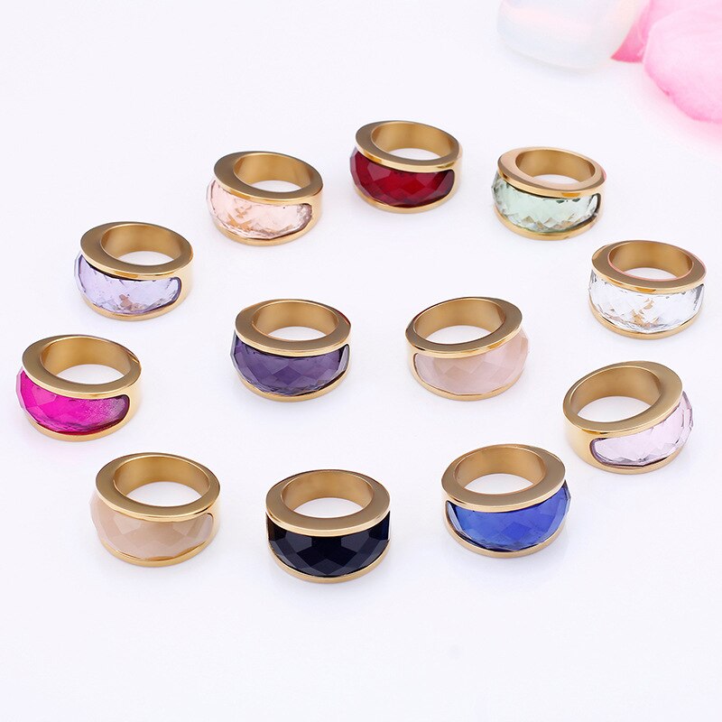 Stainless Steel Crystal Engagement Female Rings Colorful Stone Rings Girls Ladies Party Jewelry Gifts